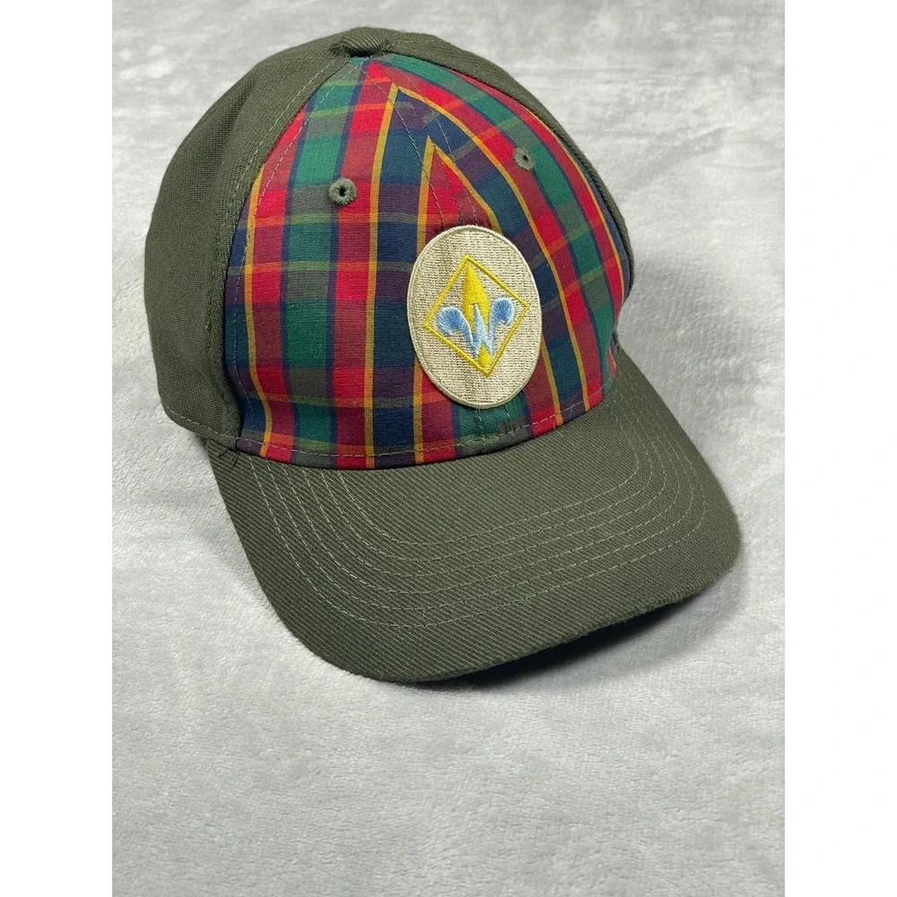 Boy Scouts of America Webelos Uniform Cap Hat S/M Olive Green Plaid Flex Fit